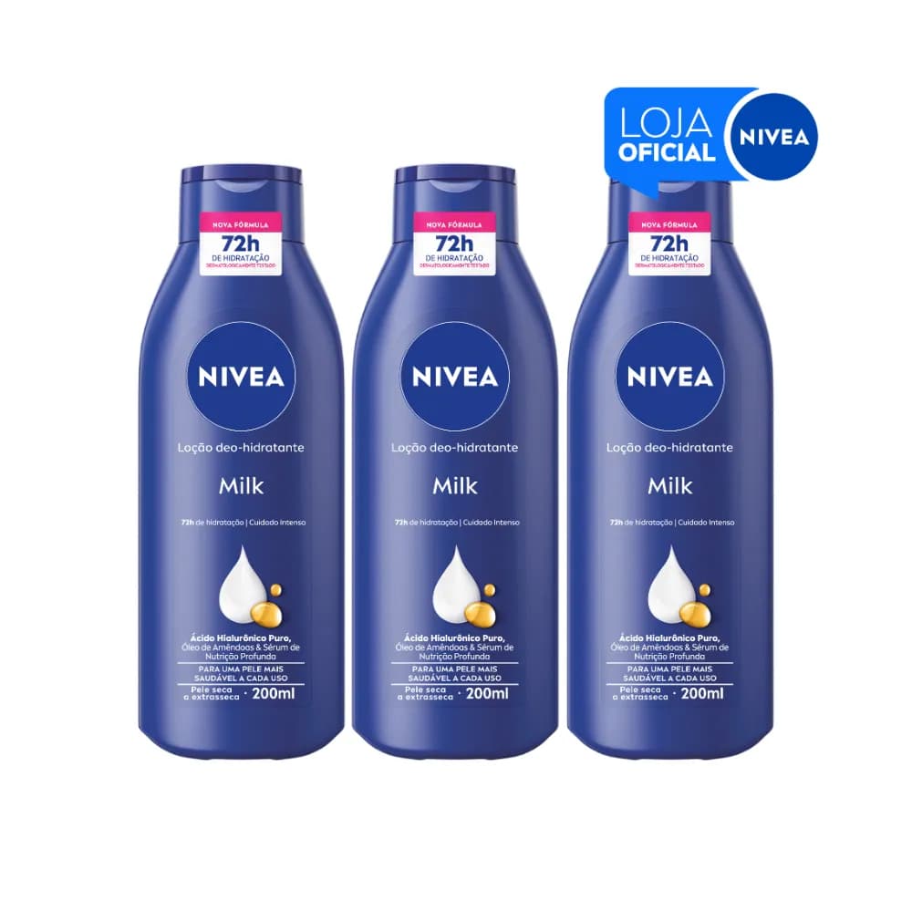 NIVEA Loção Hidratante Milk Pele Seca a Extrasseca 200ml -3 Unidades
