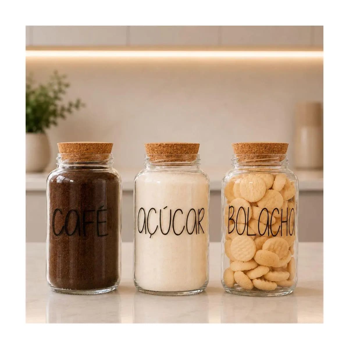 Kit Cantinho do Café | Pote Hermético De Vidro 810 Ml | Cozinha Decorada