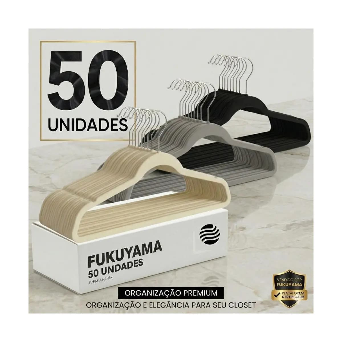 KIT 50 CABIDES DE VELUDO ANTIDESLIZANTE PREMIUM FUKUYAMA Com Gancho Giratório 360° ESCOLHA A COR
