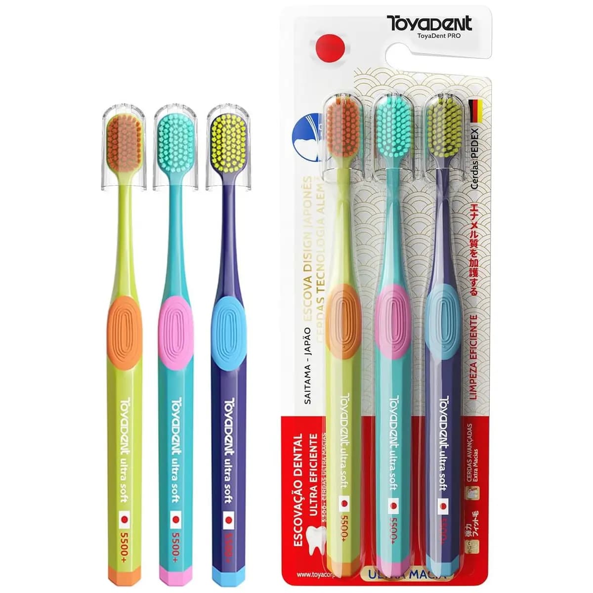 TOYADENT Escova de Dente Adultos, 5500 Cerdas Macia, Kit Família 3 Unidades