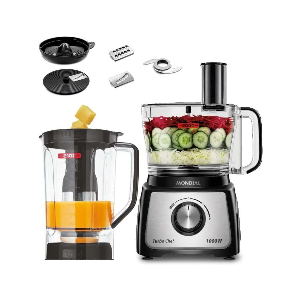 MONDIAL Multiprocessador Turbo Chef 7 em 1, Preto, 1000W, 110V - MPN-01-BE