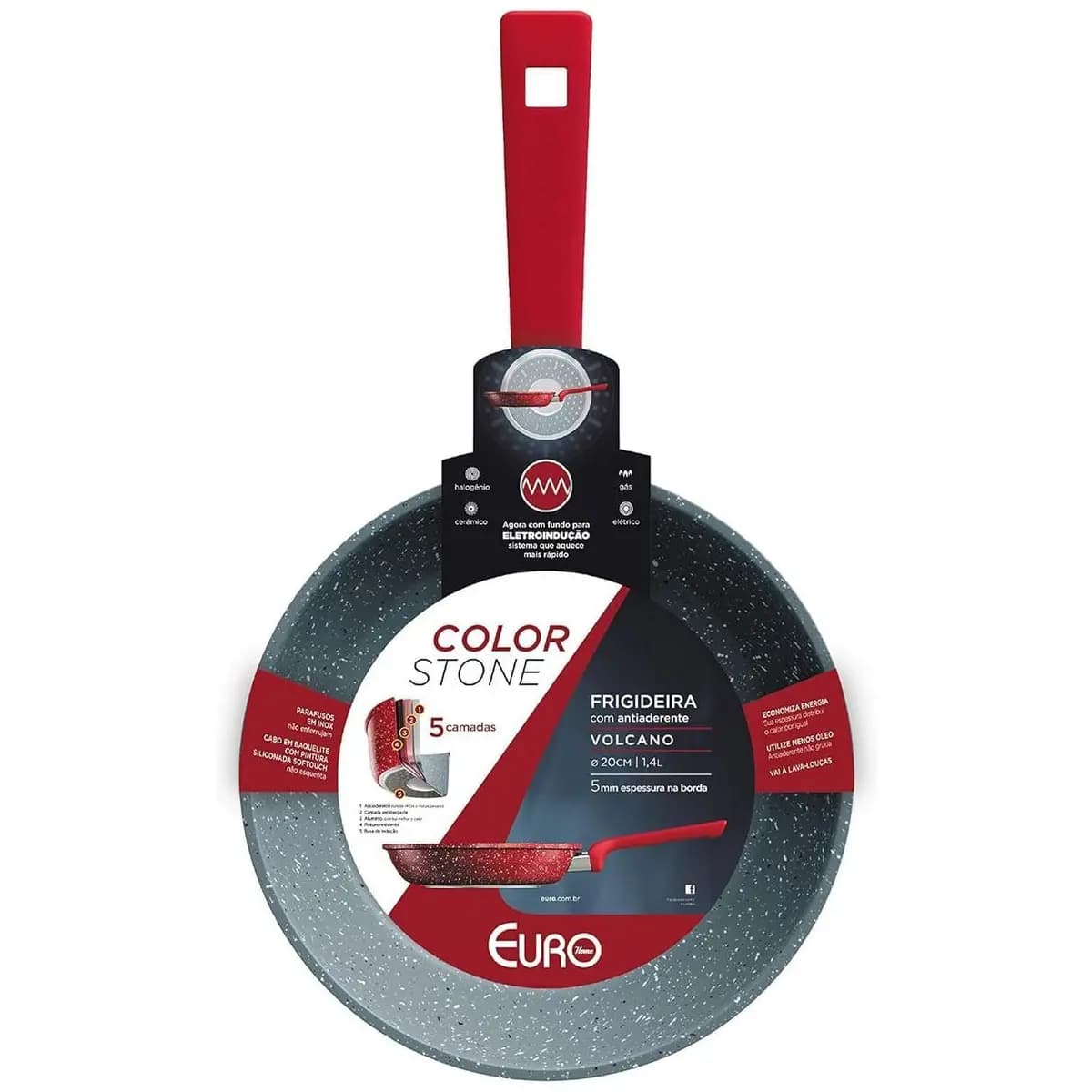 Euro Home - Frigideira de Alumínio com Antiaderente 20 cm, 1.4 L Color Stone Volcano - ALU8204-VO