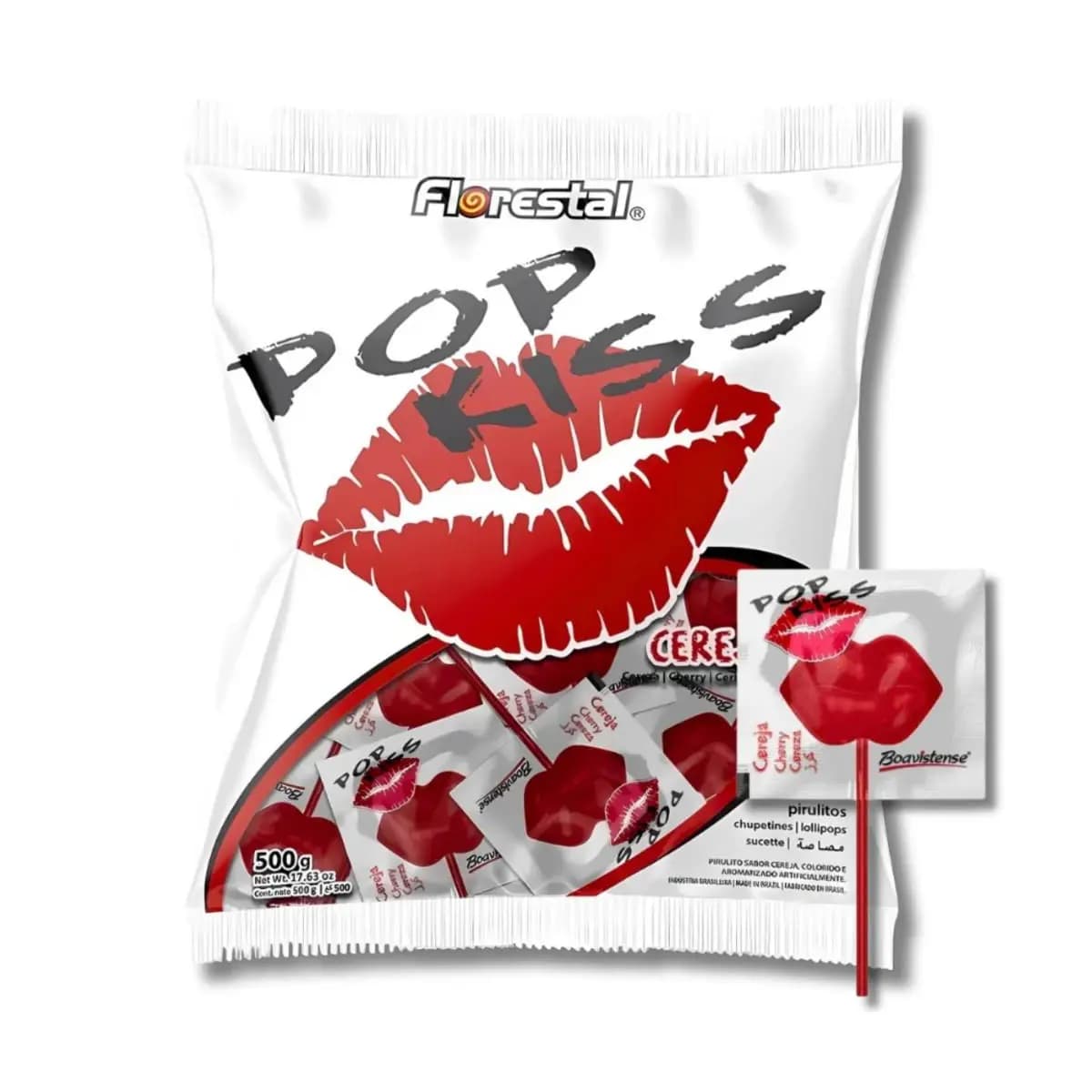 Pirulitos Pop Kiss Cereja C/50 Unidades Florestal Doces Nostálgico Formato De Boca