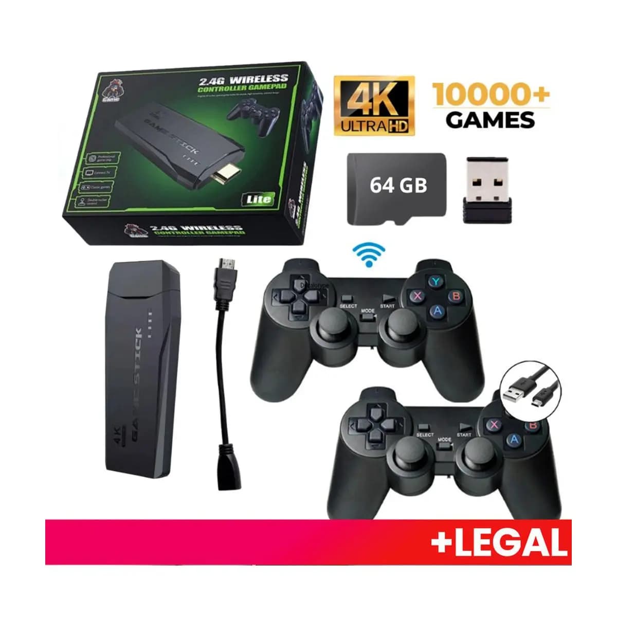 Video Game Stick 10 mil Jogos Retrô Antigo 4K Controle Sem Fio Portátil Original Presente