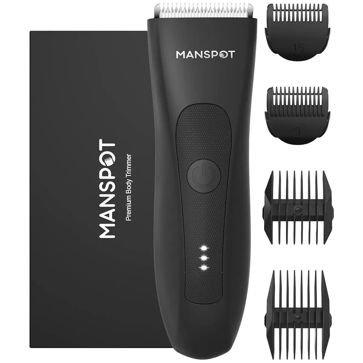 Aparador de Pelos Masculino Elétrico MANSPOT, Lâmina Cerâmica, Motor 7000 RPM, À Prova d'Água, para Corpo e Áreas Íntimas