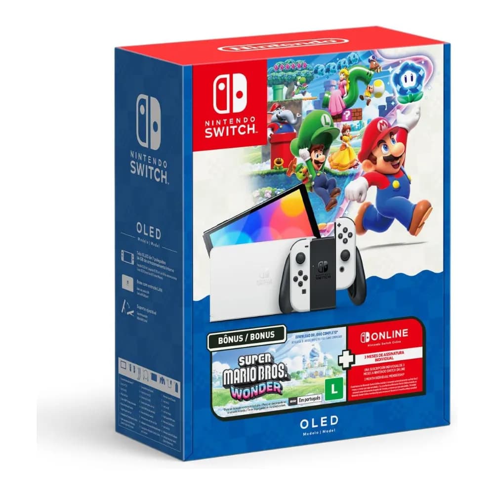 Bundle Nintendo Switch OLED + Super Mario Bros. Wonder + 3 Meses de Assinatura Nintendo Switch Online