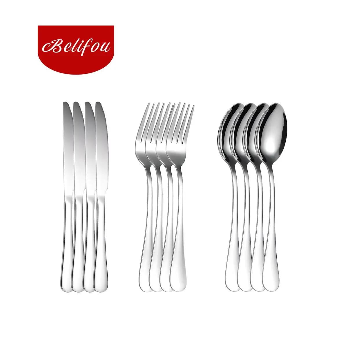 Belifou Kit 12 Jogo De Talheres Para Bife Aço Inoxidável Prata