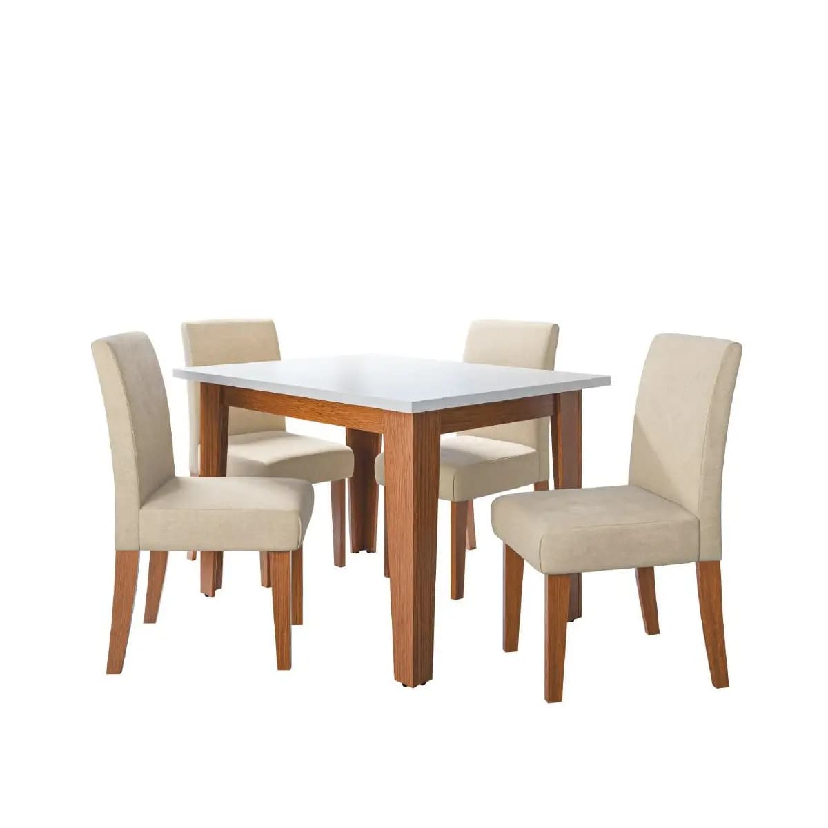 Conjunto Sala de Jantar Mesa Miami 1,20m 4 Cadeiras Trieste Madeirado/Bege Dobuê