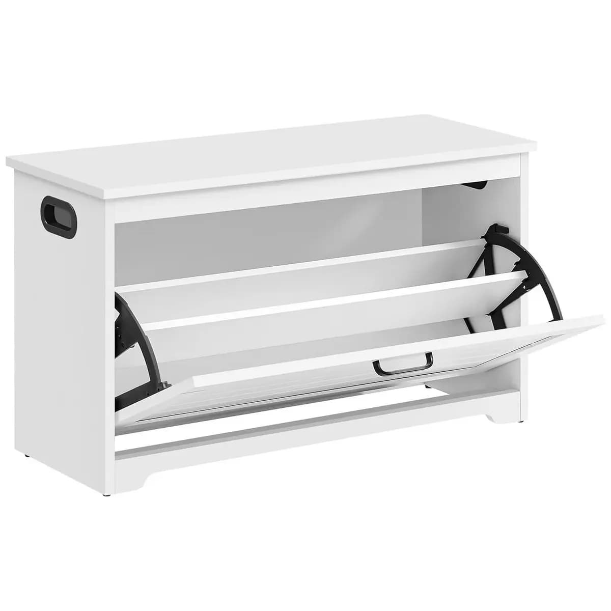 VASAGLE Banco para Sapatos, Armário para Calçados de Entrada com Porta Basculante, Divisória Interna Ajustável, Alças Laterais Vazadas, 80 x 30 x 46 cm, Branco BRLHS120T10