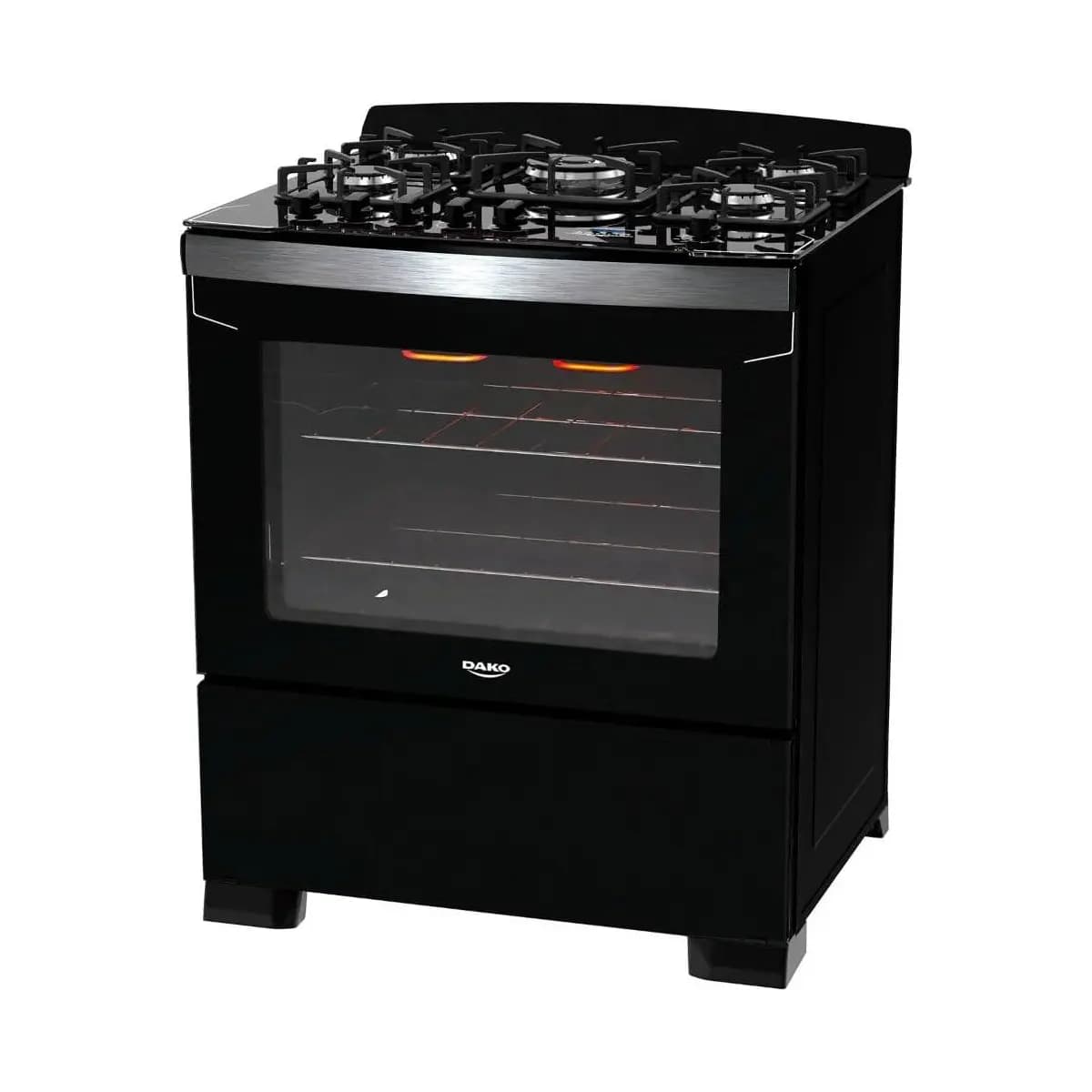 Fogão 5 Bocas Preto com Frente em Vidro Preto e Timer Digital Dako Diplomata Grill Bivolt