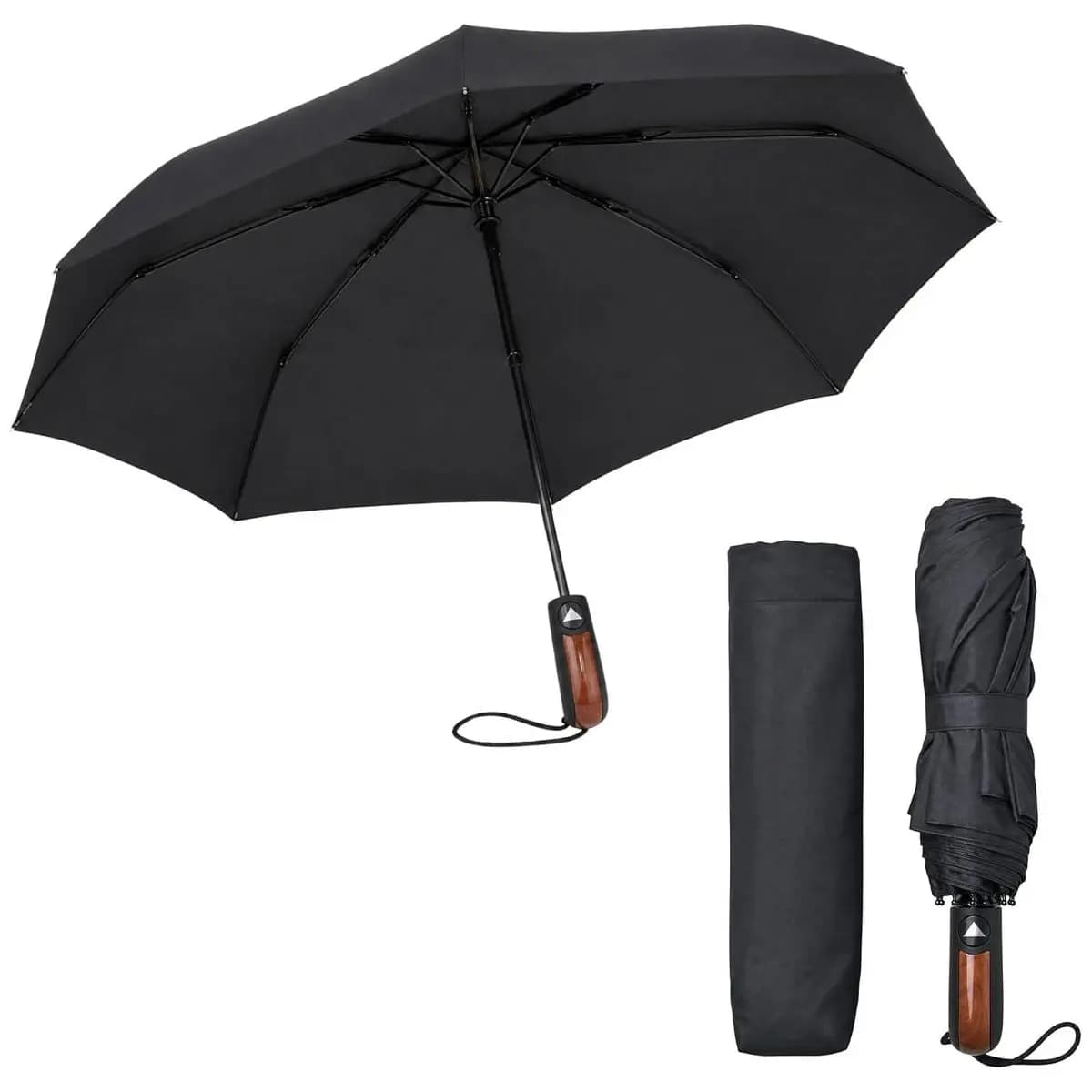 Guarda Chuva Automático Preto Médio Reforçado 8 Varetas Compacto Resistente Vento Sombrinha Portátil Proteção UV Moderno