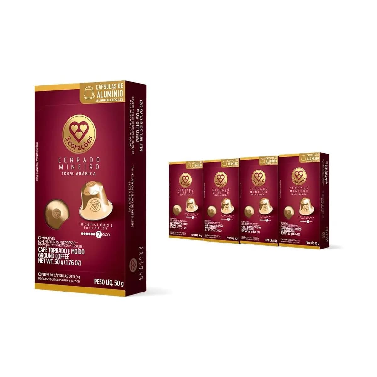 3 Corações Pack Cápsulas de Café Cerrado Mineiro, Compatíveis com Nespresso, contém 40 un