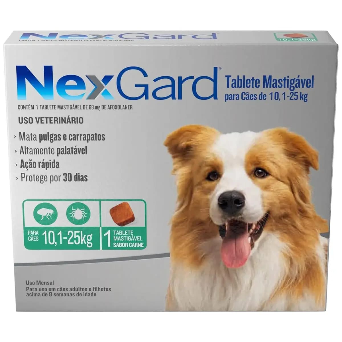 NexGard Antipulgas e Carrapatos para Cães de 10,1 a 25kg - 1 tablete