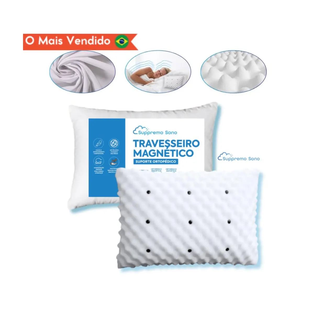 Travesseiro Magnético ALTO ORTOPEDICO Massageador Confortável Terapeutico Luxo