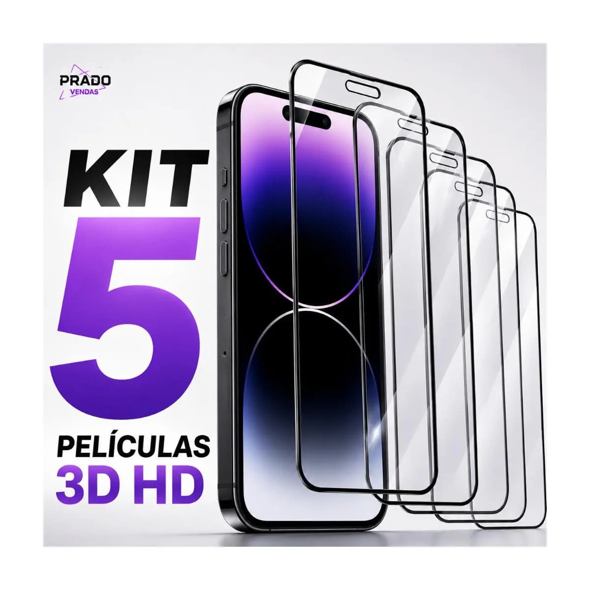 KIT 5 Películas 3D iPhone Vidro Temperado Full Cover HD 9H iPhone 11 12 13 14 15 16 17 Pro Max