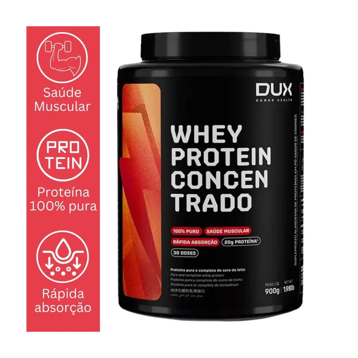 WHEY PROTEIN CONCENTRADO 900G POTE - DUX HUMAN HEALTH