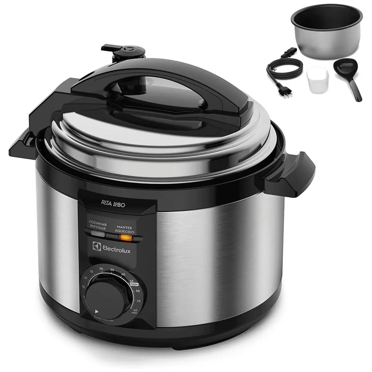 Panela pressão elétrica electrolux 3 Litros inox compacta feijão segura 9 travas segurança silenciosa PCE15 Rita Lobo 127v