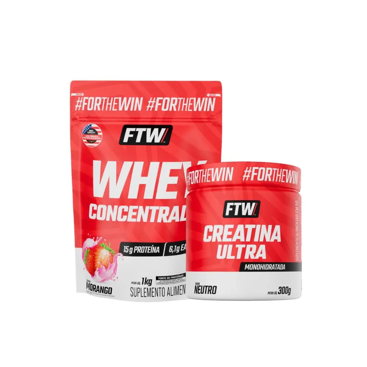 Kit Whey Concentrado 1kg + Creatina Ultra Pote 300g - FTW