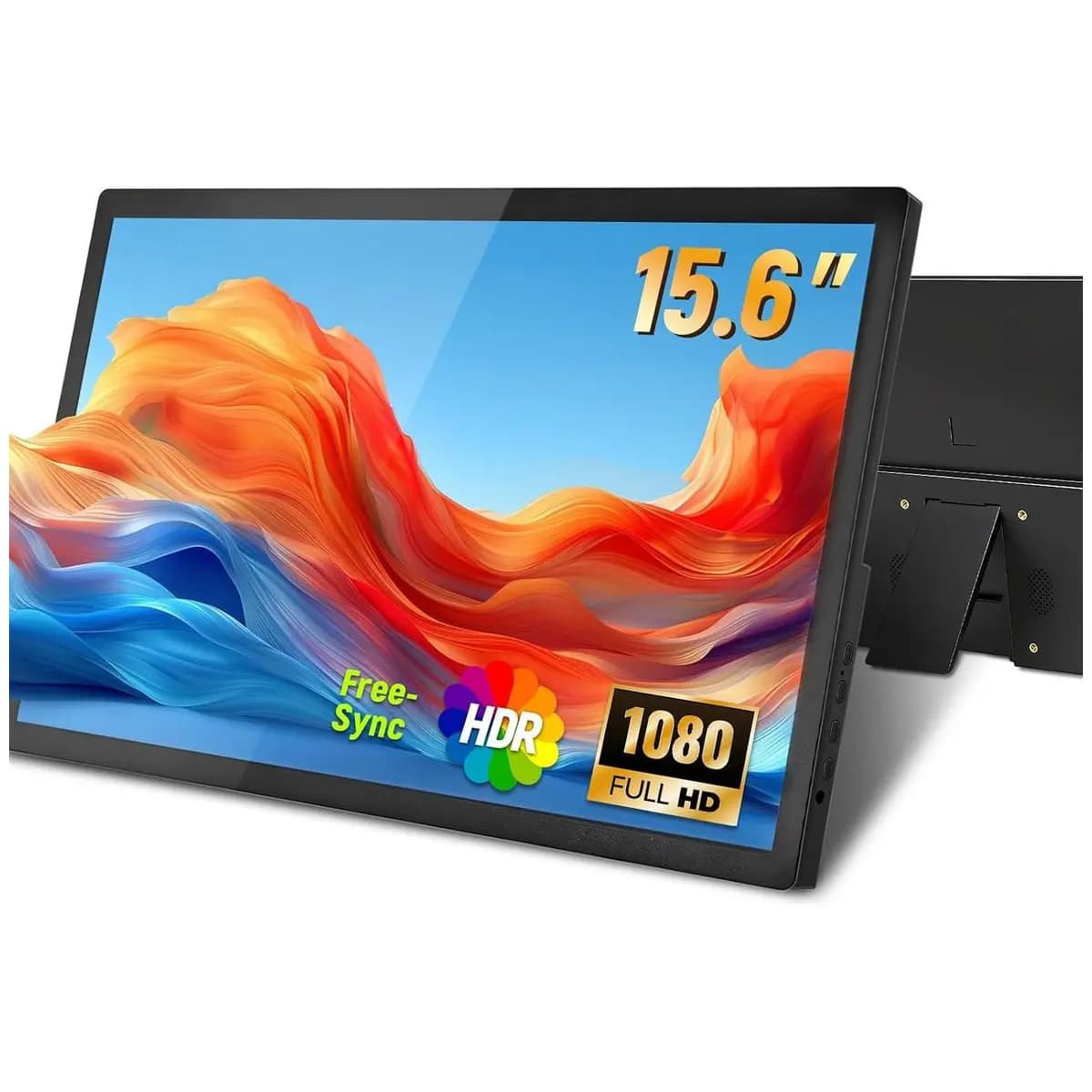 15.6" IPS FHD Monitor Portátil 1080p Ultra FinoHDR,FreeSync,USB-C/HDMI|Segunda Tela para Filmes, Home Office e Games (preto carvão)