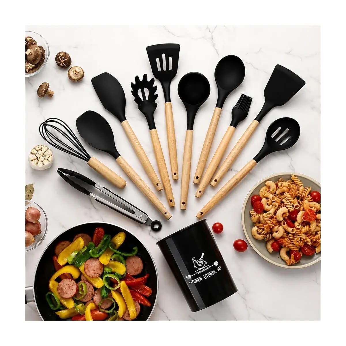Kit Utensílios de Cozinha Silicone 12 Peças Completo Antiaderente Resistente