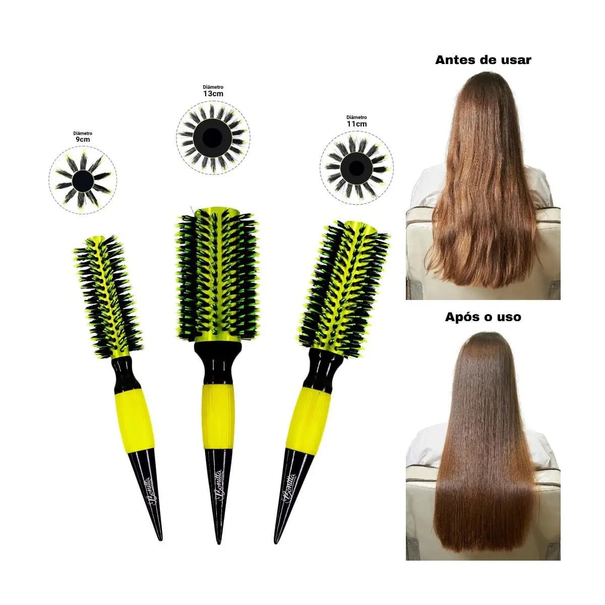 Kit 3 Peças Escovas Profissionais De Cabelo Cerdas
