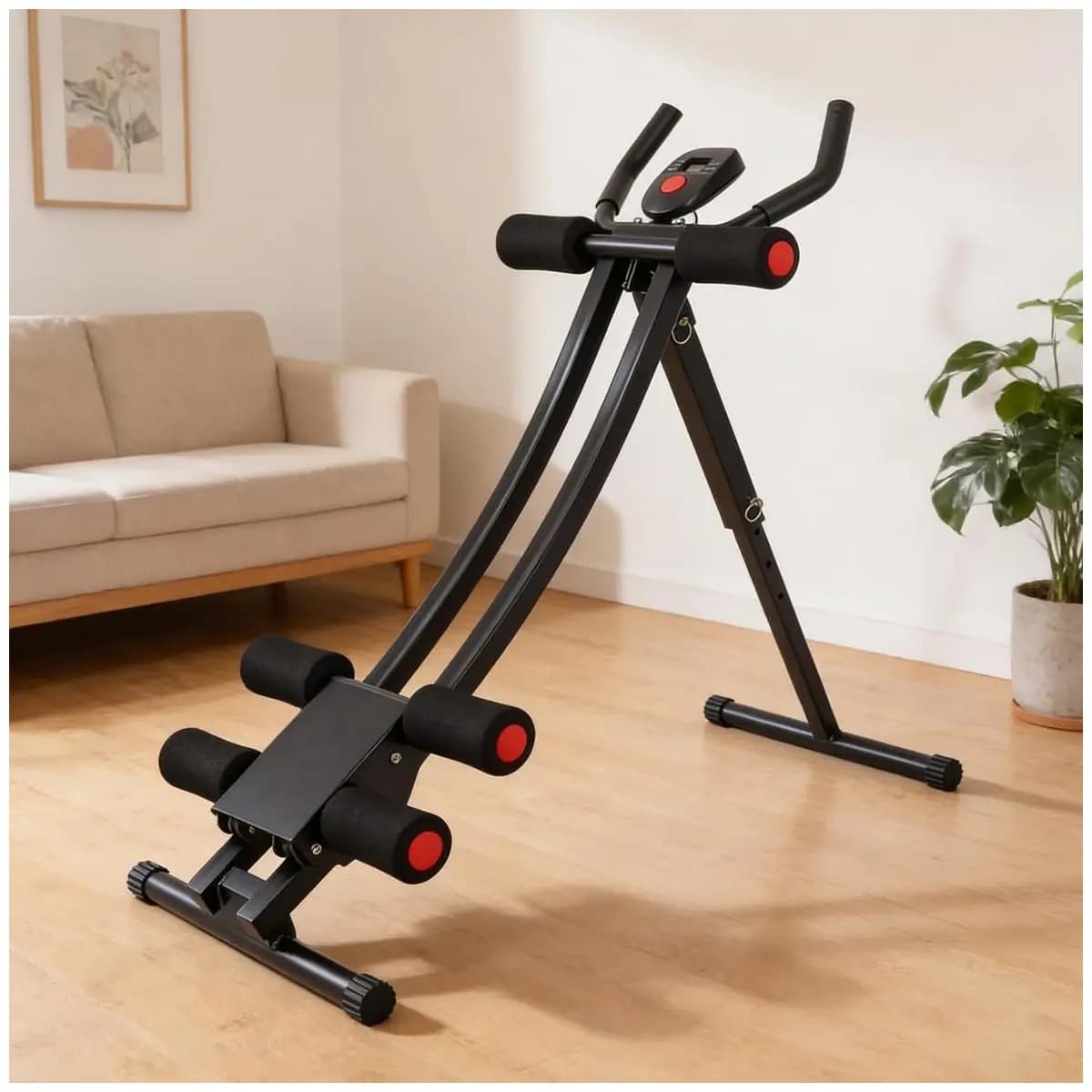 Máquina Abdominal Caseira com Trilho Curvo – Aparelho de Fitness para Abdômen e Exercício de Flexão, com Mostrador Digital e 3 Níveis de Inclinação – Silencioso, Dobrável e Confortável para Joelhos