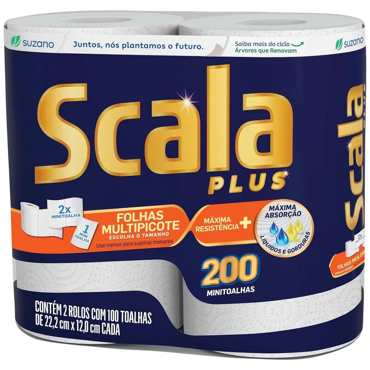 Scala Plus Papel Toalha Multipicote, 200 Toalhas (2 Rolos de 100 Toalhas Cada)