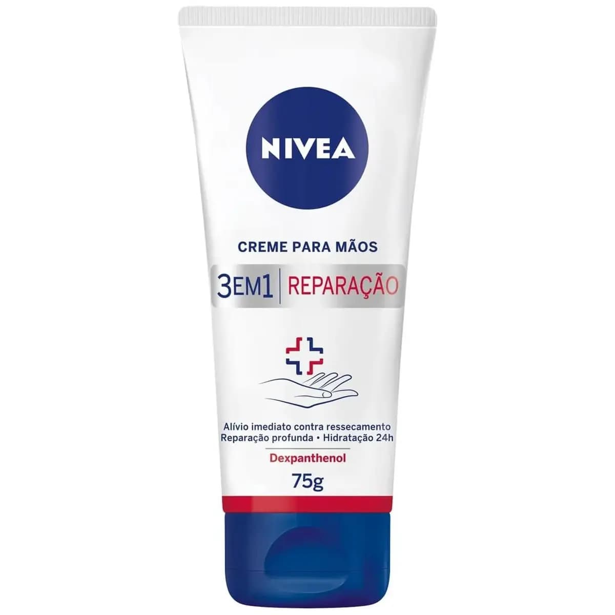 NIVEA Creme para Mãos Reparação com Dexpanthenol 75g, Alívio do Ressecamento, Hidratação 24h, Reparação Profunda, Uso Diário, Pele Seca e Extrasseca