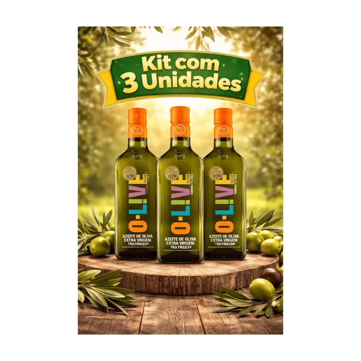 Kit 3 Azeite de Oliva Extra Virgem O-LIVE 450ML Embalagem Vidro