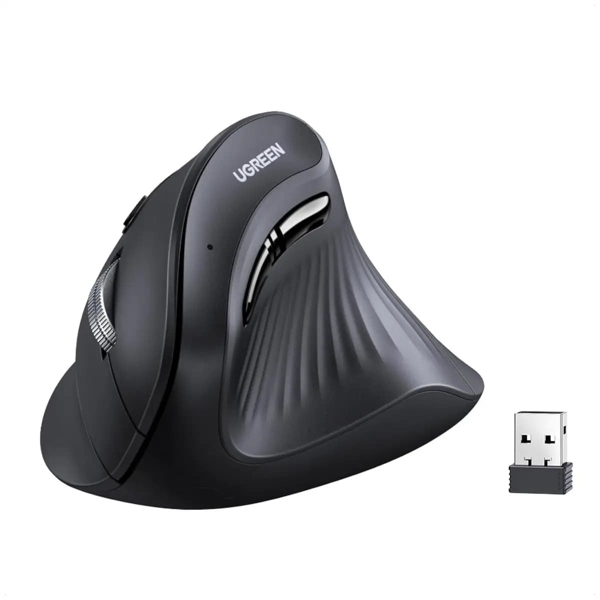 UGREEN Mouse Ergonômico Vertical Sem Fio 5 Botões Clique Silencioso | Bluetooth e 2,4 GHz, com Receptor USB, 4 Níveis de DPI até 4000, Compatível com Windows, Linux, Mac, Android e Chrome