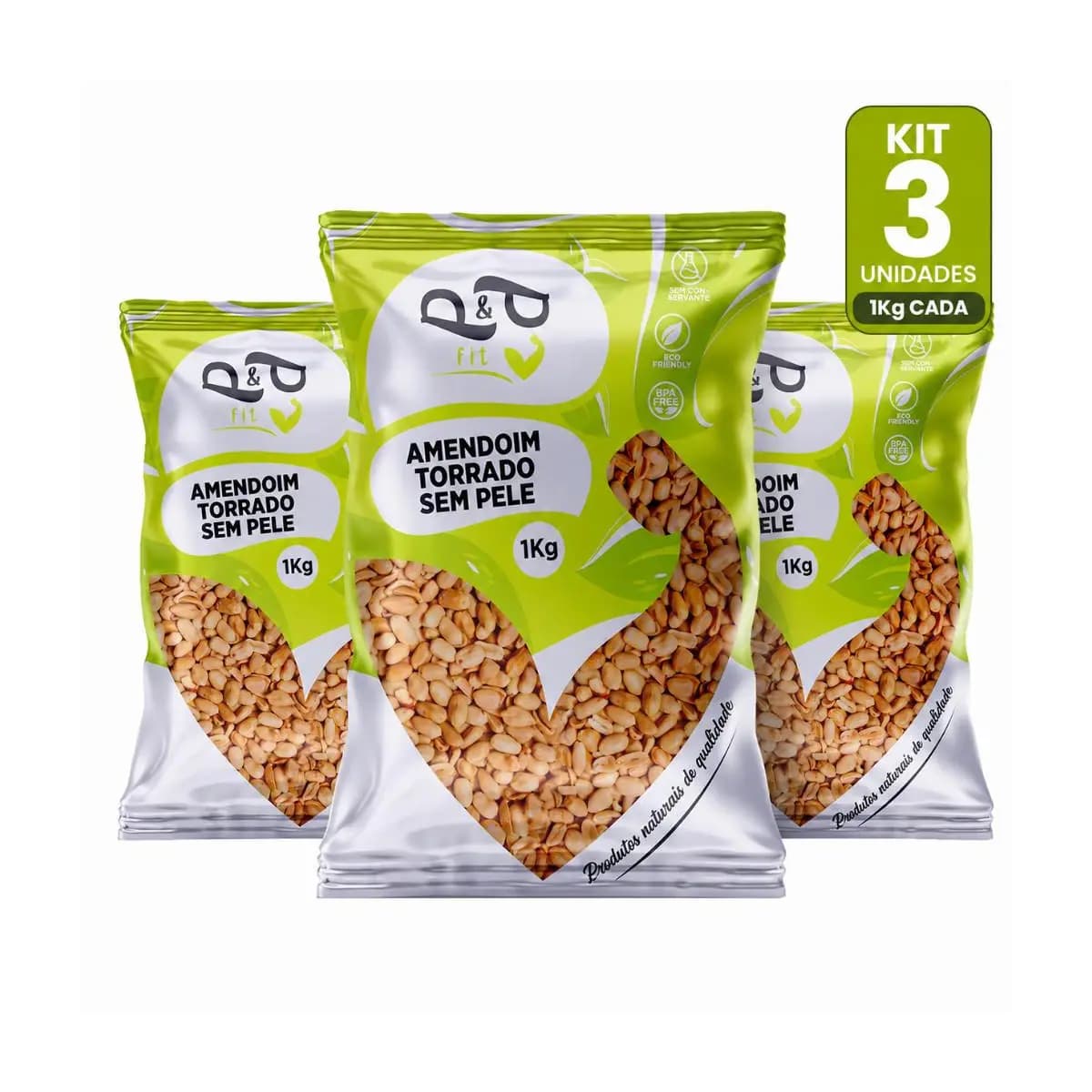 Amendoim Torrado sem Sal e sem pele 3Kg - P&P