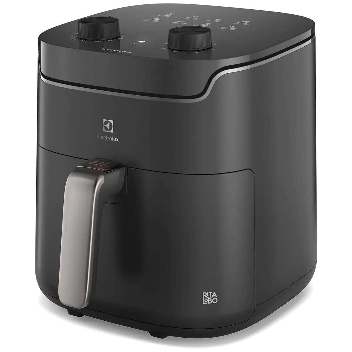 Electrolux Air fryer Fritadeira Elétrica sem oleo Rita Lobo 5,8L 8 receitas pré-sugeridas timer 60 minutos desligamento automático cesto removivel dupla camada antiaderente 1400W EAF40 127v Cinza