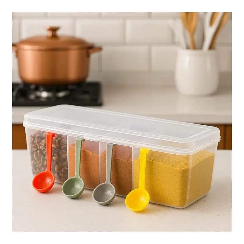 Pote Porta Temperos Porta Condimentos com 4 conchas. Organizador com 4 divisórias