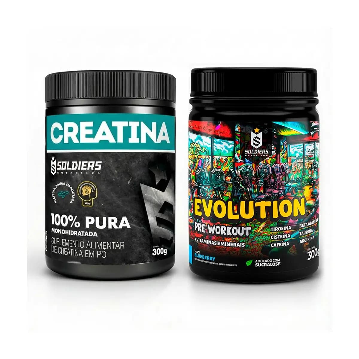 Kit Creatina Monohidratada + Pré Treino Evolution 300g Aminoácidos Essenciais - Soldiers Nutrition