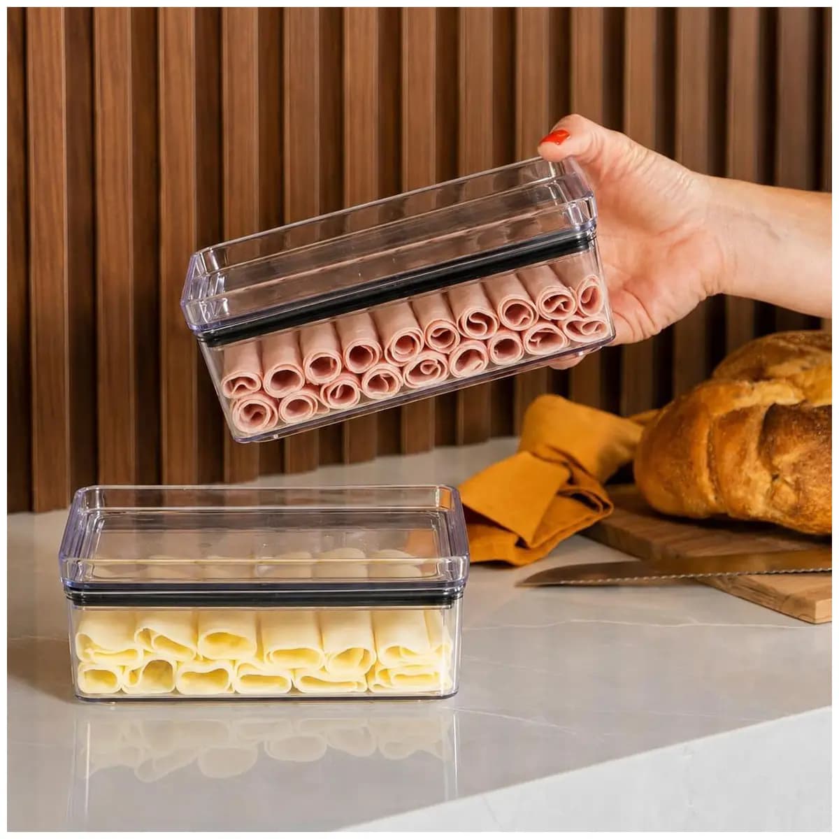 2 Porta Frios Geladeira Pote Hermético Gaveta Acrilico 770ml