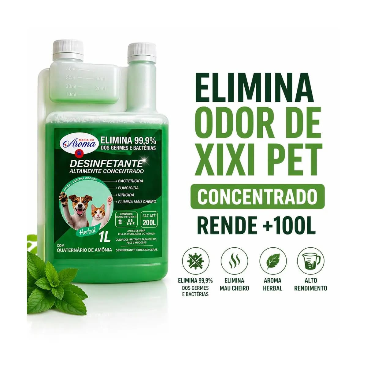 DESINFETANTE HERBAL PET CONCENTRADO 1L ELIMINA ODOR XIXI BACTERICIDA