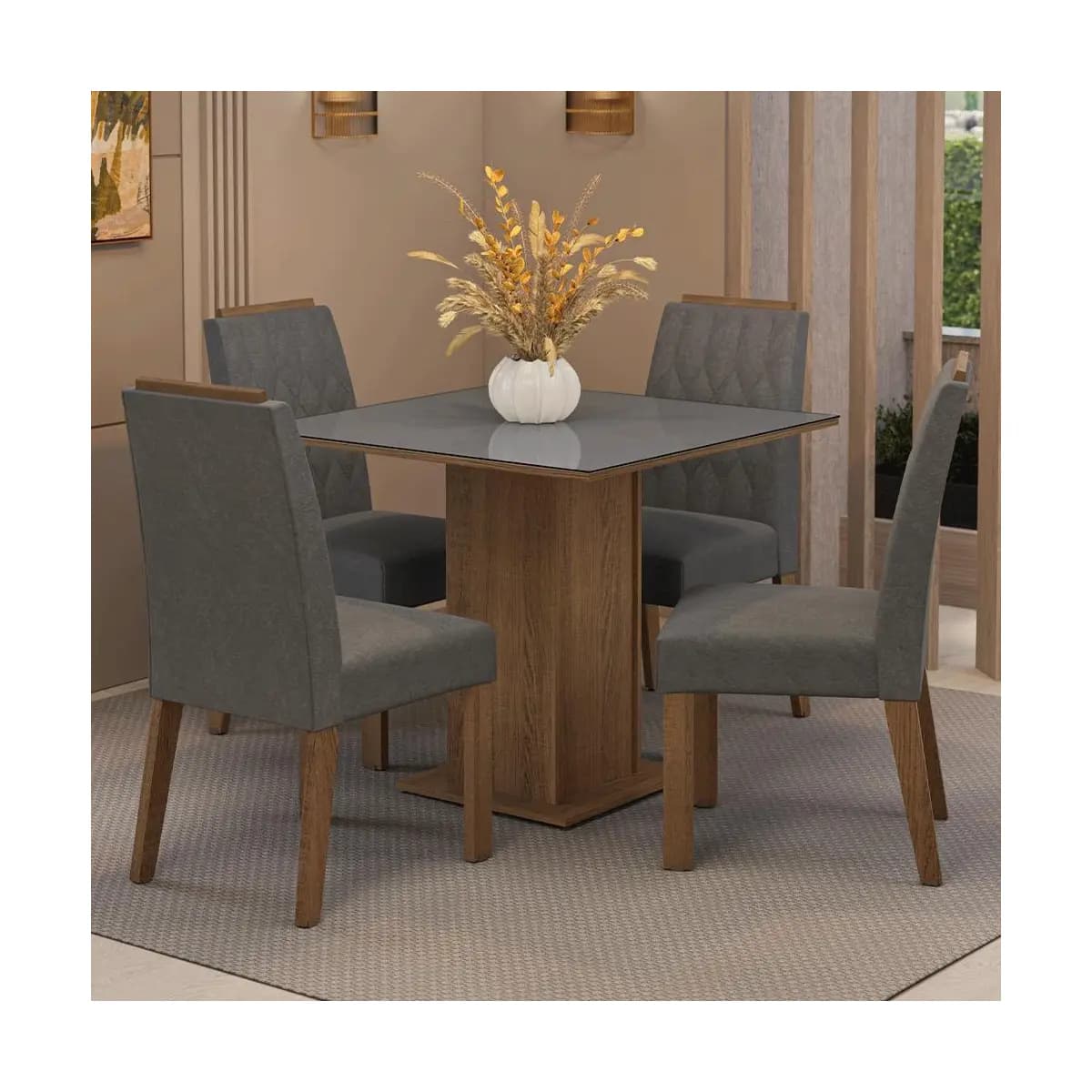 Conjunto Sala de Jantar Tampo de Vidro 4 Cadeiras Capri Madesa