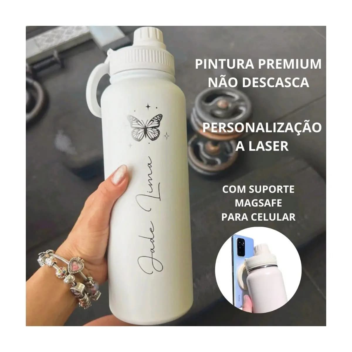 Garrafa Térmica Mag Safe Tripé Celular Suporte 800ml/1.2L Bear Thermal Mari Nome Tinta Eletrostática