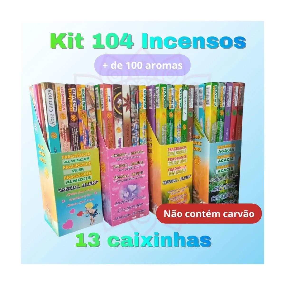 Incenso 100% Natural Sortidos/ Kit com 104 incensos 13 caixinhas