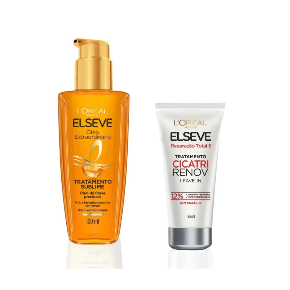 Kit Leave-in de Tratamento Cicatri Renov 50ml + Óleo Extraordinario para Cabelos Elseve Loreal Paris 100ml