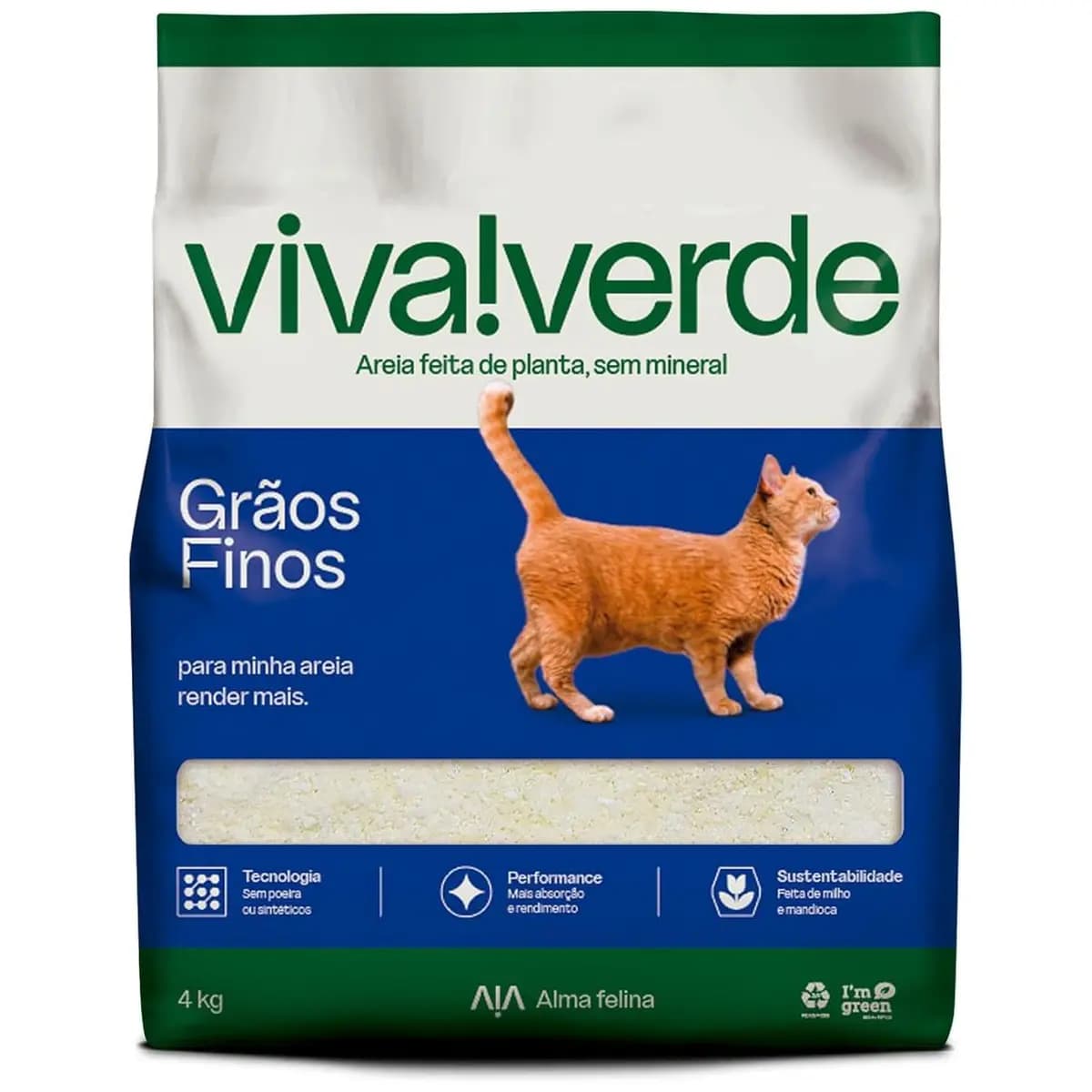 Viva Verde Areia Higiênica Biodegradável para Gatos Grãos Finos 4kg