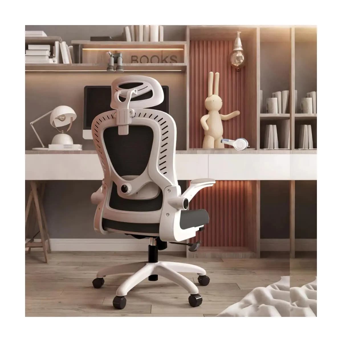 Cadeira de Escritório Ergonômica Com Apoio Lombar e Apoio de Cabeça Cinza com Estofado de Mesh