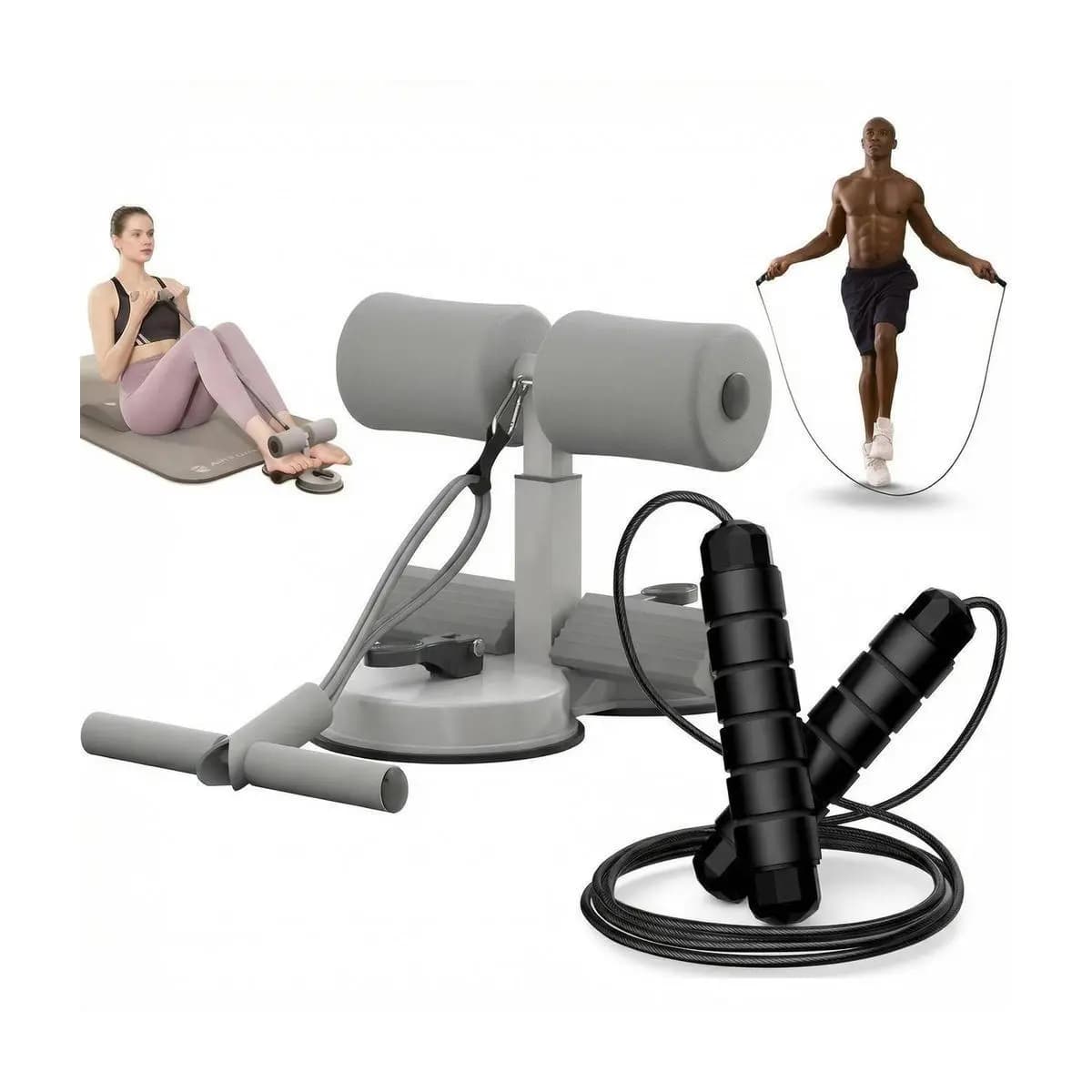 Kit 2 Aparelho Abdominal com Fixador de Pés + Corda de Pular Fitness Treino Completo PepeShop