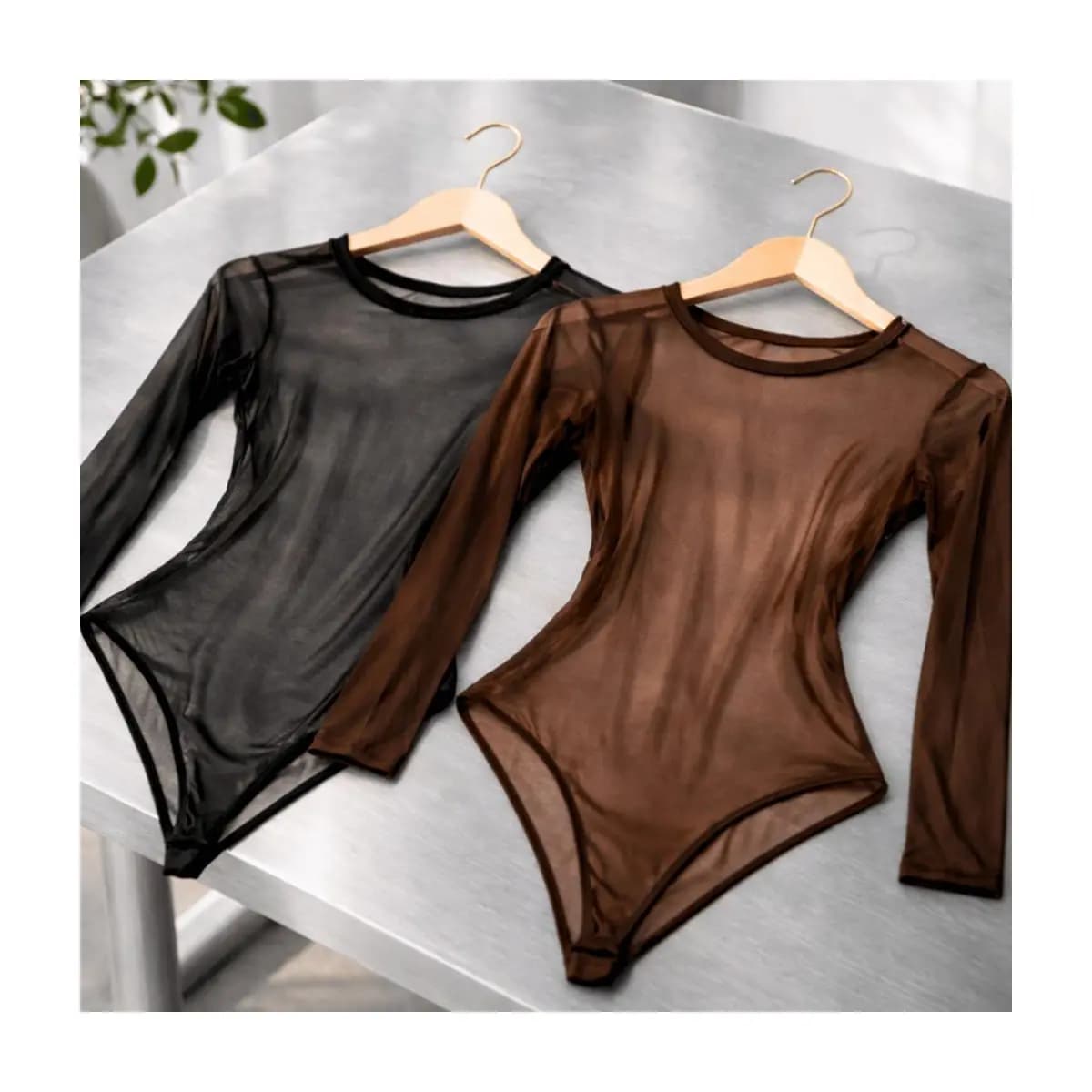 Body Tule Manga Longa Feminino Transparente Elegante Sexy Tendência Moda Blogueira