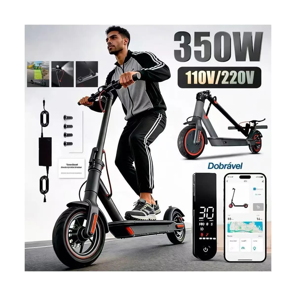 Patinete Elétrico Adulto 350W – Alta Velocidade, Bateria Longa e Suporta Até 150kg
