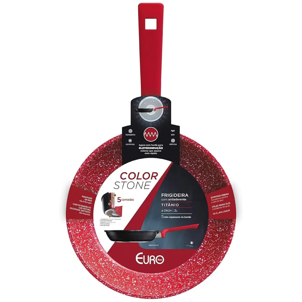 Euro Home - Frigideira 24 cm de Alumínio com Antiaderente ColorStone Titânio - ALU8303-TI