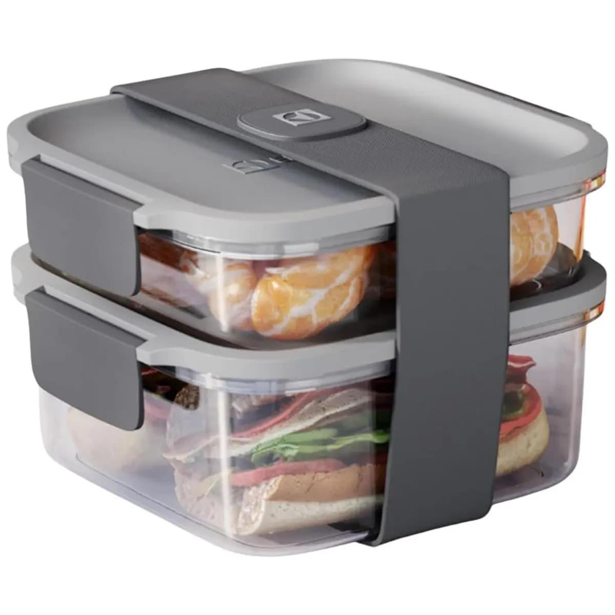 Electrolux Kit Potes Marmita de Plástico Cinza, 1,55L, 2 Potes, Lunchbox, Hermético, Safelock, Empilhável e Modular, com Faixa Elástica para Transporte, Resistente ao Calor e Refrigeração