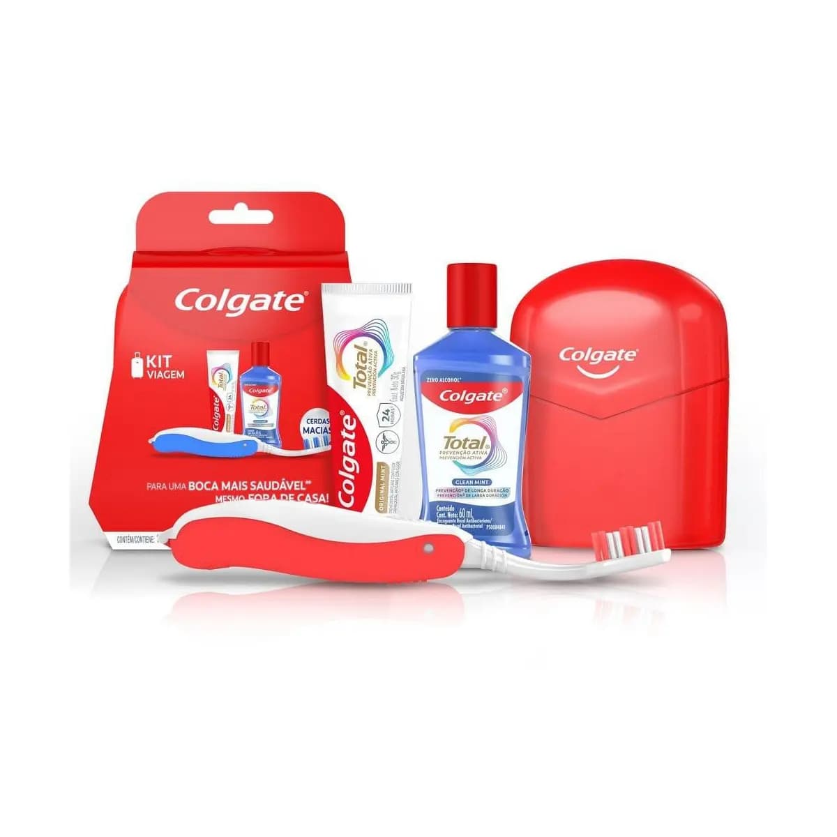 Kit Viagem Colgate 1 Creme Dental + 1 Enxaguante Bucal + 1 Escova Cerdas Macias