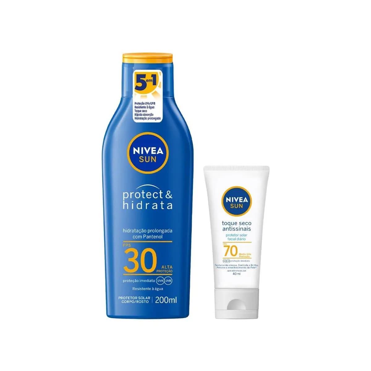 NIVEA KIT SUN Protetor Solar Protect & Hidrata FPS30 200ml + NIVEA SUN Facial Toque Seco Antissinais FPS70