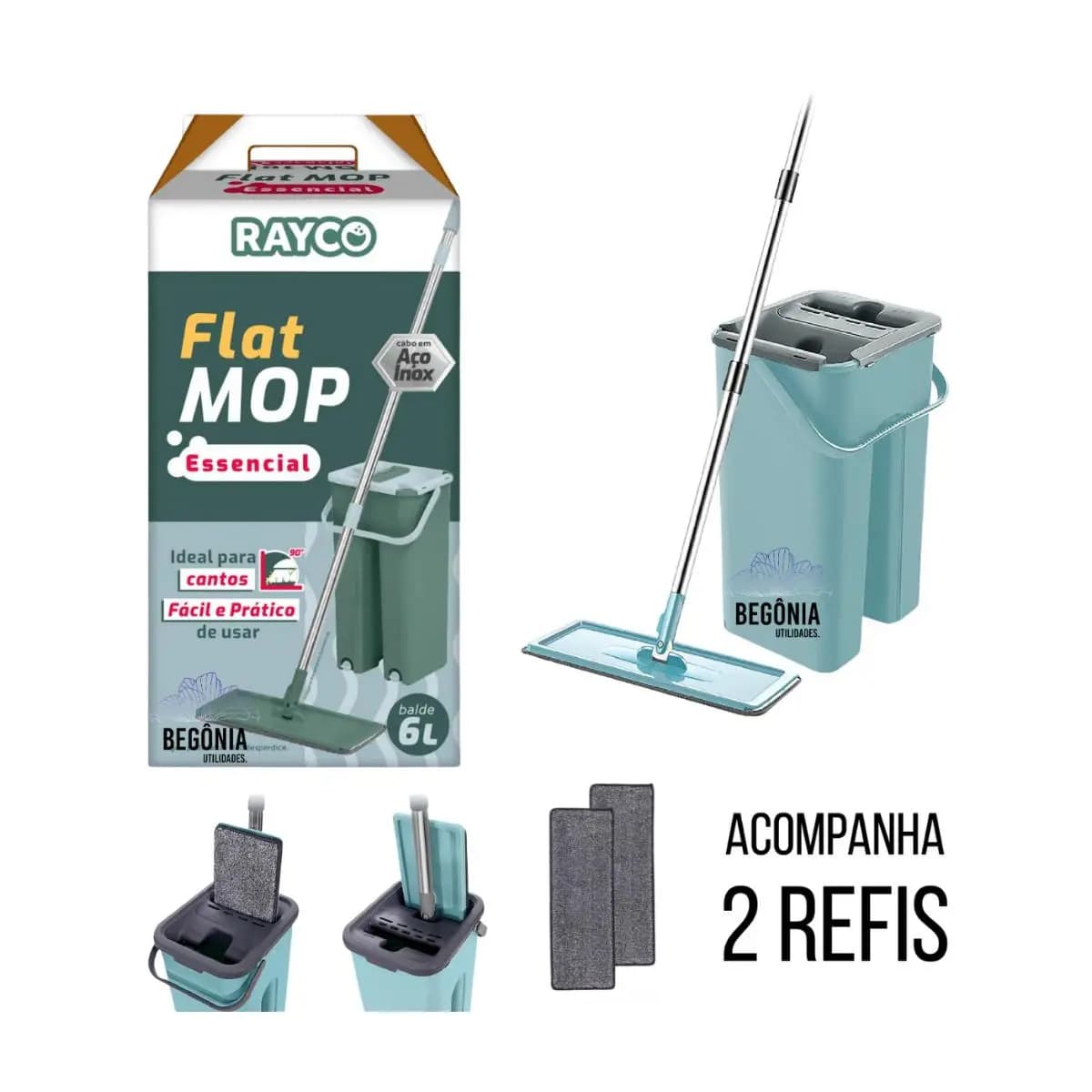 Mop Limpeza Profissional Mop Flat Rodo de Limpeza Esfregão Limpeza Mobi Com 2 Refis